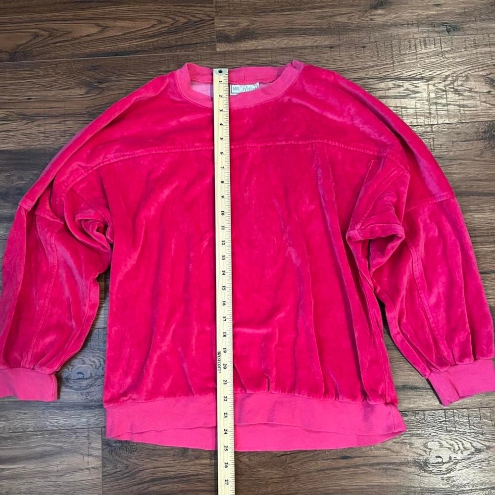 Pink 90s Velour Crewneck Sweatshirt Women Medium Y2K Streetwear McBling Velvet - Picture 2 of 5